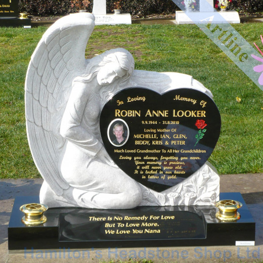 Angel Heart White Pearl Headstone