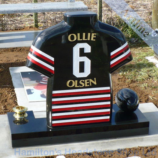 carved rugby jersey headstone